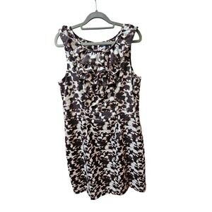 Banana Republic Sleeveless Ruffle Neck Dress Brown Animal Print Size 14